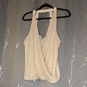 Charlotte Russe Beige Sequin Drape Tank Top